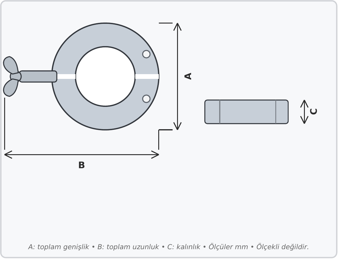 ISO-KF clamping ring with wing nut dimension drawing