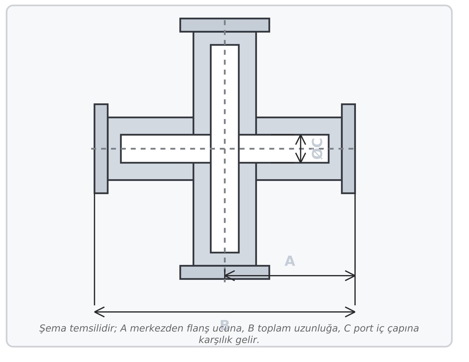 ISO-KF AISI 304 stainless-steel cross technical drawing